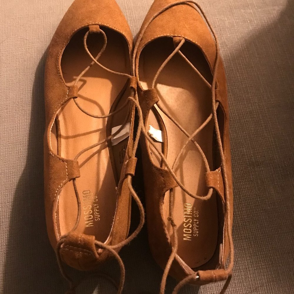 Brown ballet lace-up flats